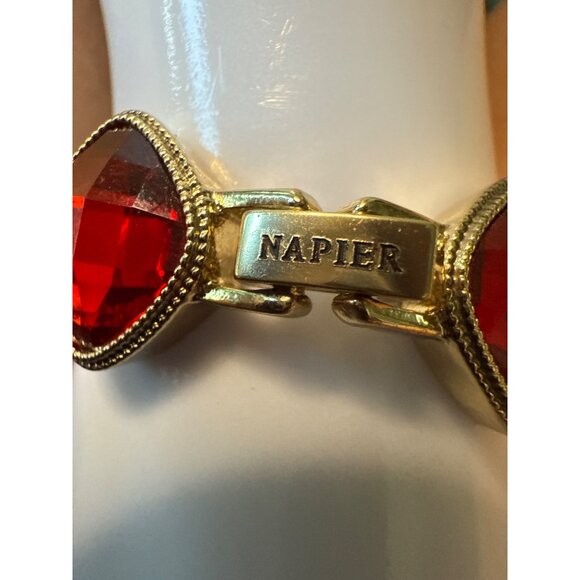 Napier Faceted Red & Yellowish Rhinestone Gold-Tone Bracelet 7" - Picture 4 of 5